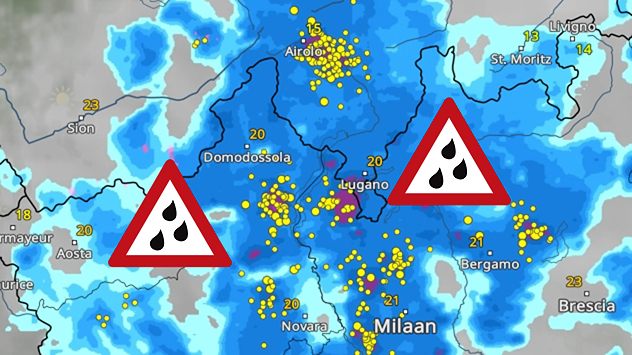 Vanaf het midden van de week vallen er aan de zuidkant van de Alpen grote hoeveelheden regen. Dit kan leiden tot overstromingen, aardverschuivingen en modderstromen.