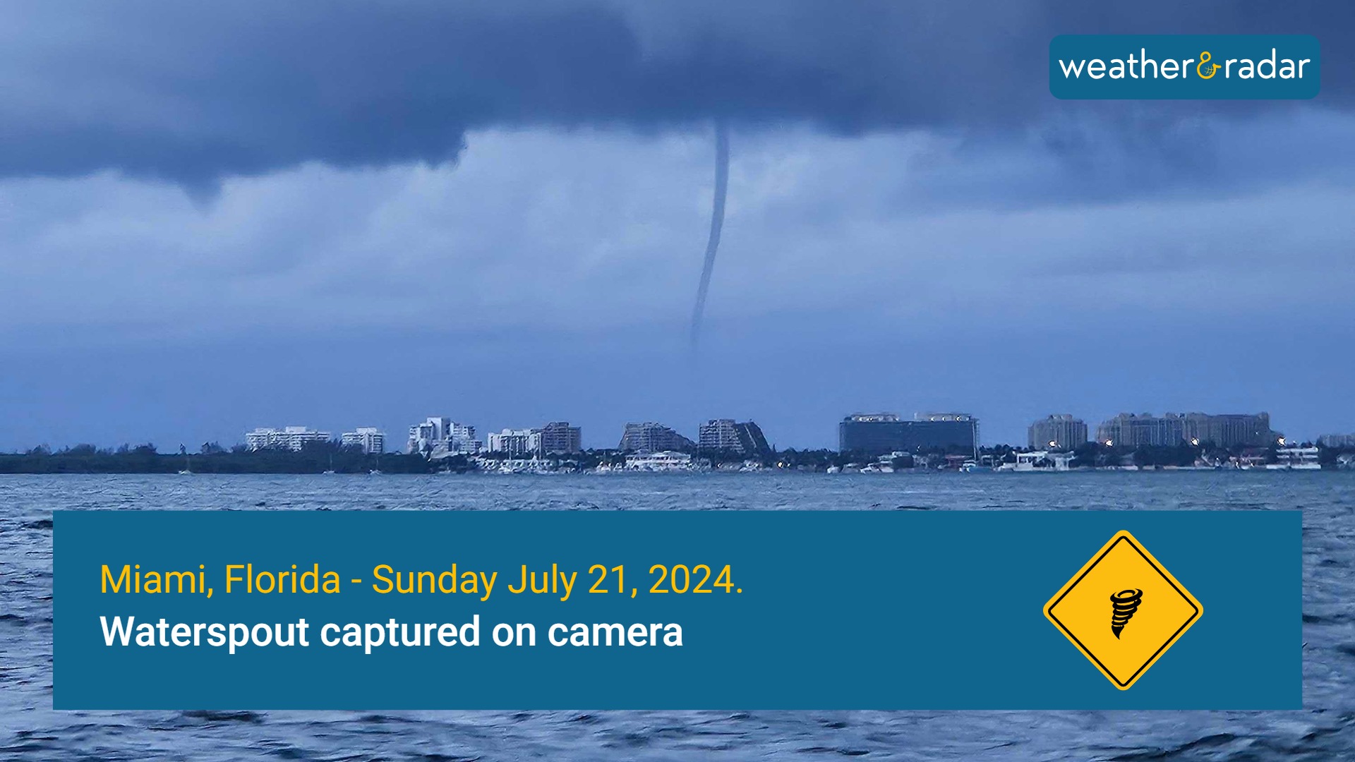 Waterspout seen from a boat near the Miami shore. 