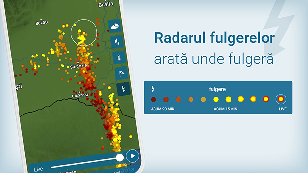 Radarul fulgerelor din aplicația Meteo & Radar