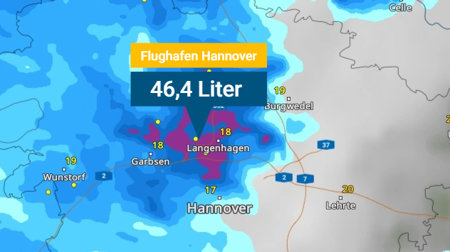 WetterRadar für die Region Hannover von Mittwochvormittag