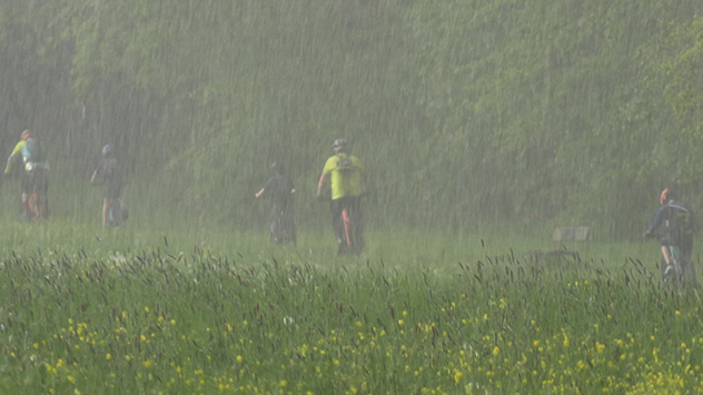 Manche werden vom Regen überrascht, wie hier in Holzgerlingen in Baden-Württemberg. 