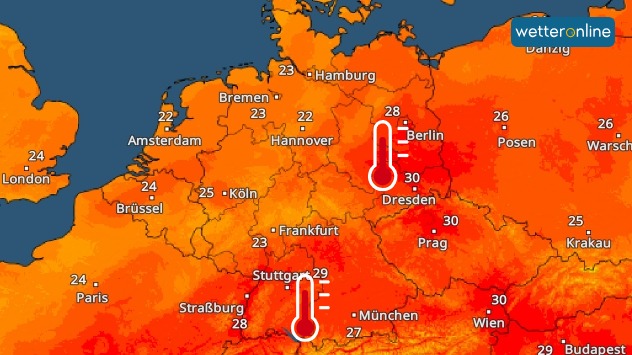 TemperaturRadar zeigt für Freitag Spitzenwerte bis 30 Grad an