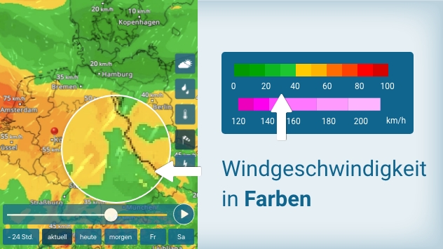 Windgeschwindigkeit in Farben