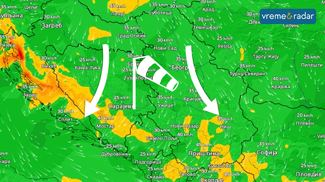 Pojačan vetar u sredu