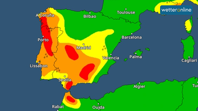 Se han emitido alertas meteorológicas por lluvias torrenciales en gran parte de Portugal y España.