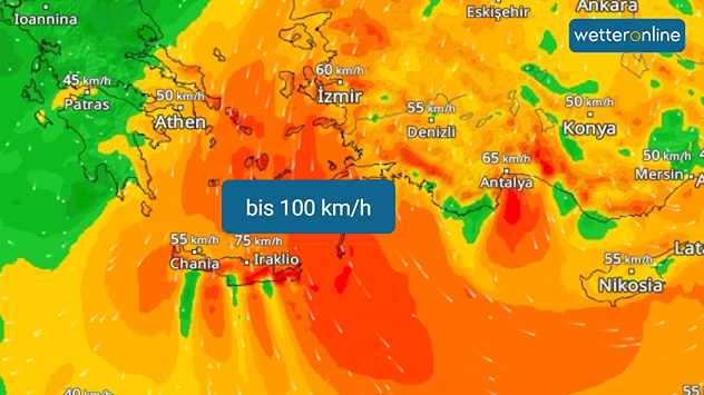 WindRadar zeigt Sturm in der Ägäis