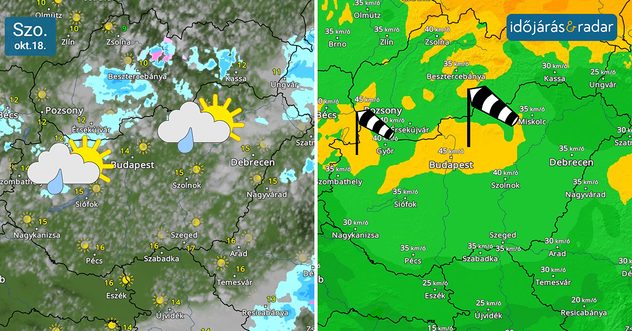 időjárási térkép: időkép és széltérkép.