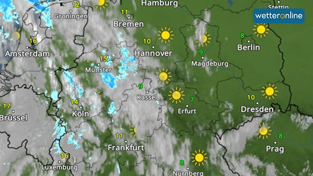 WetterRadar zeigt dichte Wolken im Westen