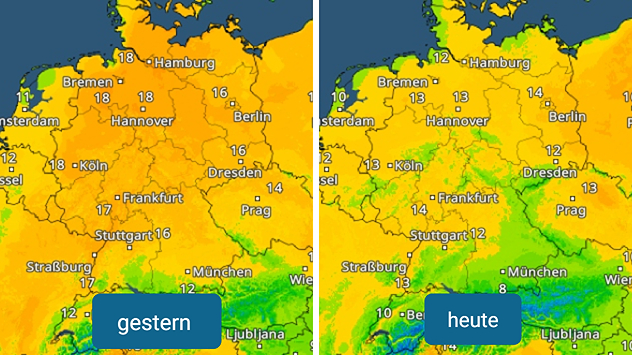 TemperaturRadar: Unterschiede zwischen Freitag und Samstag