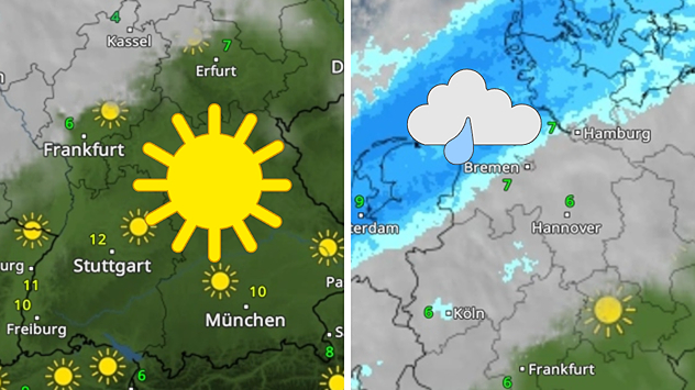 WetterRadar-Vorhersage für Neujahr: Es gibt große Unterschiede.