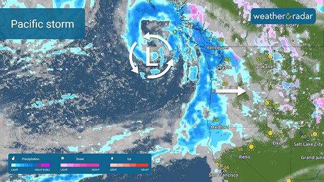 An offshore Pacific storm will bring heavy rain to the Northwest and northern California.