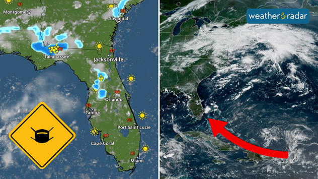 Saharan dust seen on the satllite image (right) moving westward toward Florida. Air quality impacts are expected.