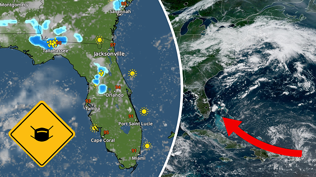 Saharan dust seen on the satllite image (right) moving westward toward Florida. Air quality impacts are expected.