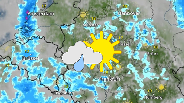 WetterRadar: Heute ziehen vor allem über den Westen und die Landesmitte viele Schauer.