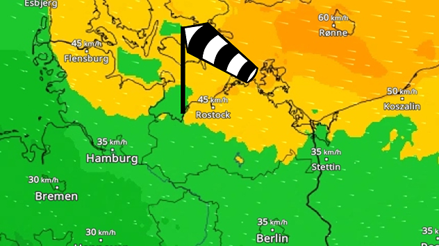 WindRadar zeigt starken Nordwestwind in der Ostseeregion