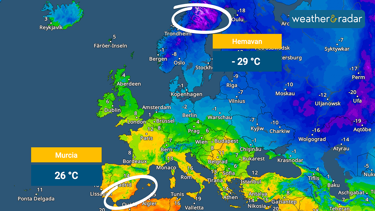 Over 50 degree split – enormous temperature contrasts in Europe ...