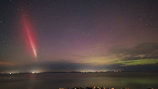 © Marion Schmidt Über Bodstedt im Norden Mecklenburg-Vorpommerns war sogar ein sogenannter "Steve" zu sehen, eine seltene und bisher kaum erforschte Sonderform des Polarlichts.
