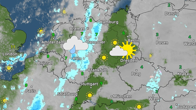 Das WetterRadar für Dienstag.