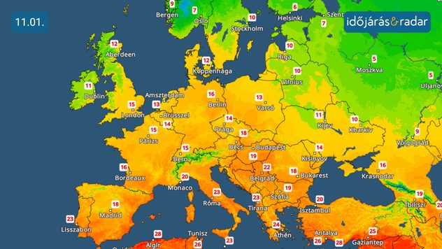 HőmérsékletRadar: Európában semmi nyoma a hideg időjárásnak.