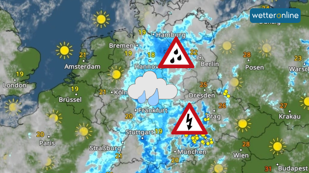 Vor allem der Sonntag fällt sprichwörtlich in Wasser - WetterRadar zeigt Regengebiet