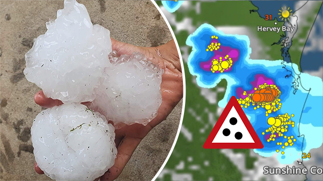 Hagelbrocken auf der Hand; WetterRadar-Bild