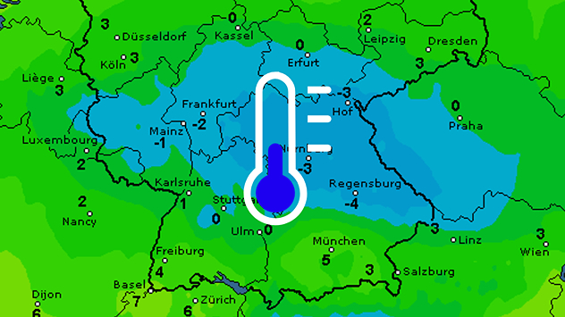 Tiefsttemperaturen in Bodennähe Montag früh