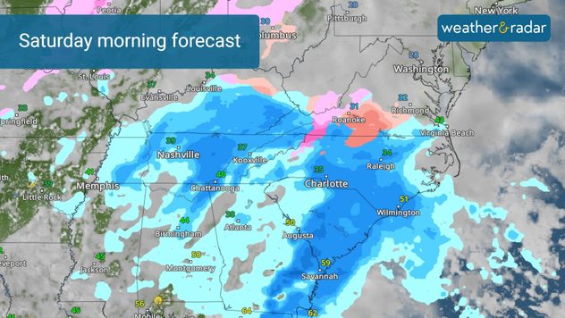 Current Saturday morning forecast for the Southeast and Mid-Atlantic.