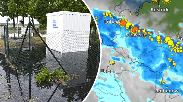 Überflutungen im Havelland und WetterRadar-Bild