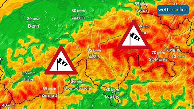 WindRadar zeigt Föhnsturm über den Alpen