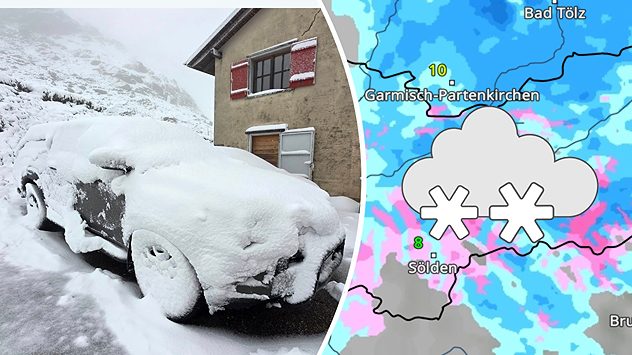 Verschneites Auto und WetterRadar (c) Curdin Frei/FlÃ¼ela Hospiz