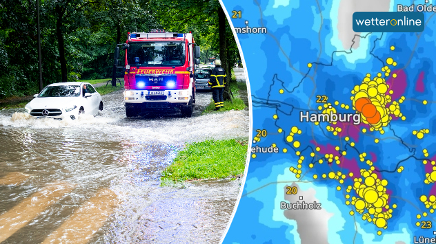 Besonders im Hamburger Osten wurden einige Straßen überflutet. Die schweren Gewitter vom Mittwochnachmittag sind auch im WetterRadar zu sehen. 