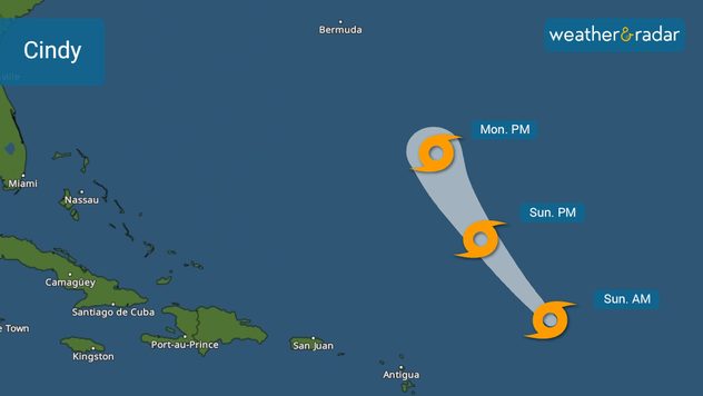 Tropical Storm Cindy track issued late Saturday evening. 