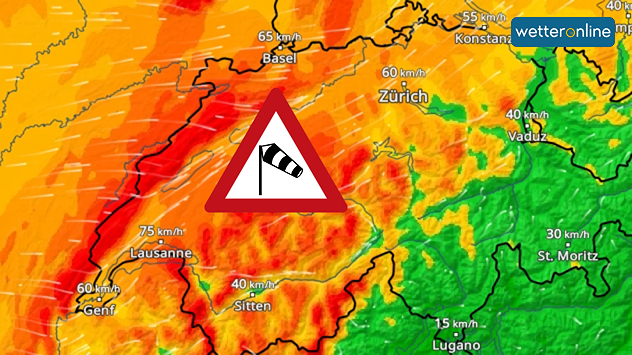 Das WindRadar zeigt stürmischen Wind in der Schweiz.