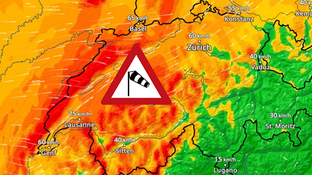 Das WindRadar zeigt stürmischen Wind in der Schweiz.