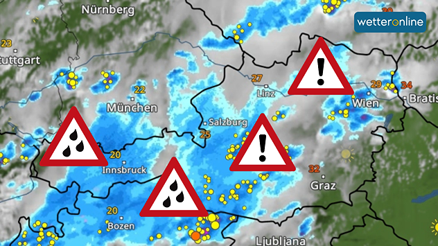 Wetterkarte von Österreich mit Gewitter