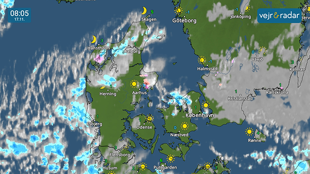 VejrRadaren viser en lille smule snefald i Nordjylland samt omkring Djursland.