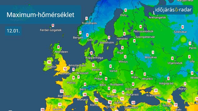 Európa hőmérsékleti térképe