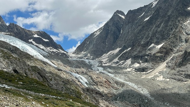 Starke Gletscherschmelze in den Alpen.