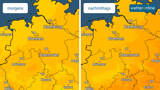 TemperaturRadar am Morgen und am Nachmittag