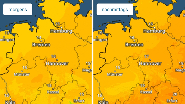 TemperaturRadar am Morgen und am Nachmittag