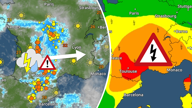 Weather map shows a risk of severe weather in parts of France and Italy, amongst other places