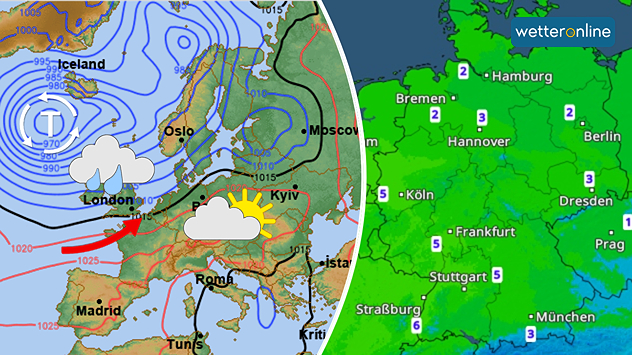 Im Laufe der kommenden Woche gelangt etwas mildere Atlantikluft zu uns.