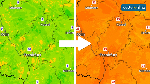 TemperaturRadar mit Tiefstwerten und Höchstwerten von Samstag