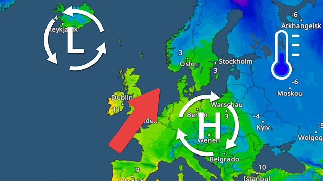 De Europese temperatuurkaart toont zachte lucht, die door actieve depressies op de oceaan ver Europa ingeblazen wordt. Winterweer vinden we alleen in delen van Scandinavië, de Baltische Staten en Rusland.