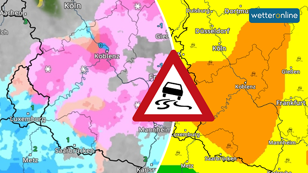 Links das WetterRadar, rechts die Warnkarte für Sonntagabend