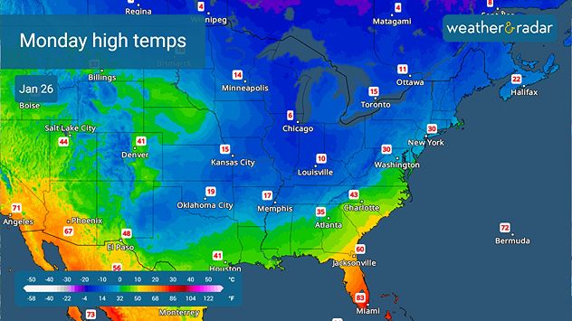 Monday's forecast high temperatures