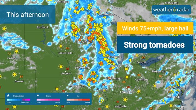 Damaging winds, large hail and strong tornadoes are possible.