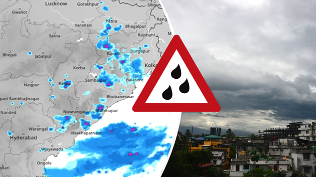 Rainfall alert for eastern India, with heavy showers over Odisha, West Bengal, Jharkhand, Chhattisgarh, and Andhra Pradesh.