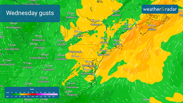 Gusty winds forecast for the Northeast, Mid-Atlantic.