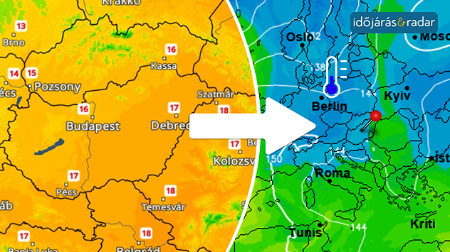 hőmérsékleti térképek, amin látható hogy holnap még marad a kellemes tavaszi idő, de jövő héti hőméréskleti térkép is látható amin megfigyelhethjük a gyenge lehűlést